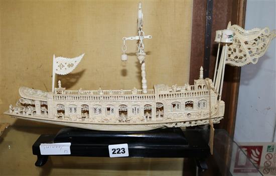 Chinese ivory carved model of a barge